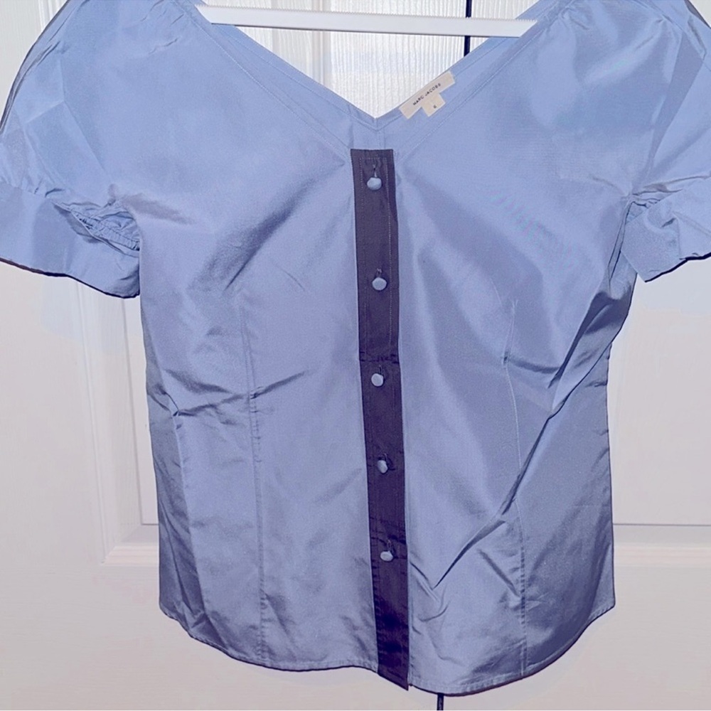 Marc Jacobs Sky Blue Blouse with Charcoal Trim